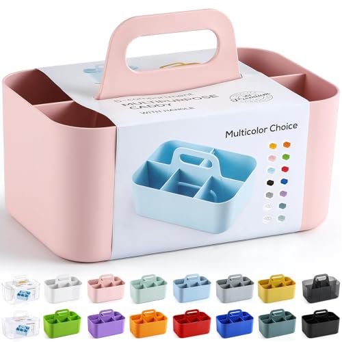 Classic Multiuse Caddy Organizer with Handle, Portable Divided Plastic Tote Bin Collection