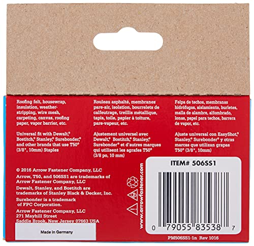 Smart Home Arrow Fastener 506SS1 Heavy Duty T50 Stainless Steel Staples Collection