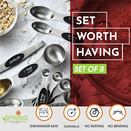 Minimalist Spring Chef Stainless Steel Magnetic Measuring Spoons Set Collection